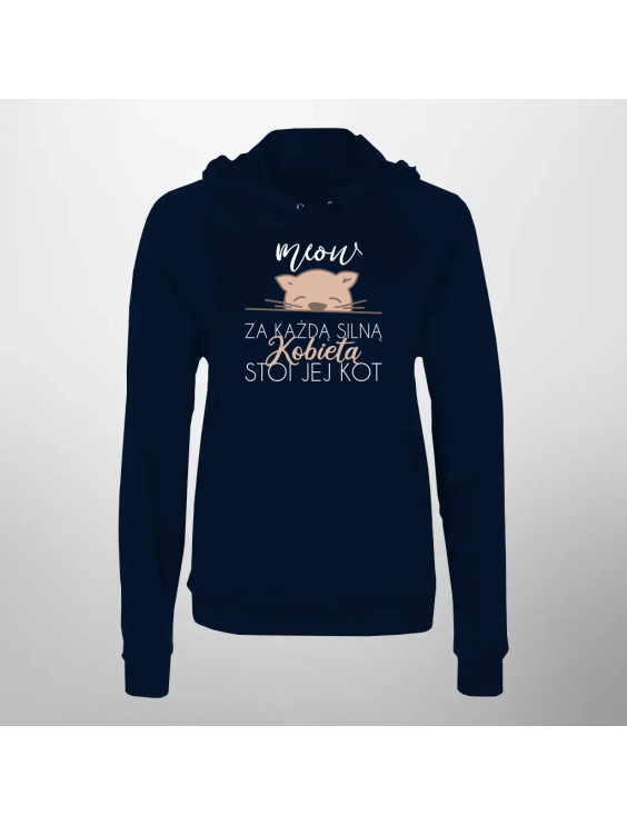 Za każdą silną kobietą stoi jej kot  - damska bluza z nadrukiem