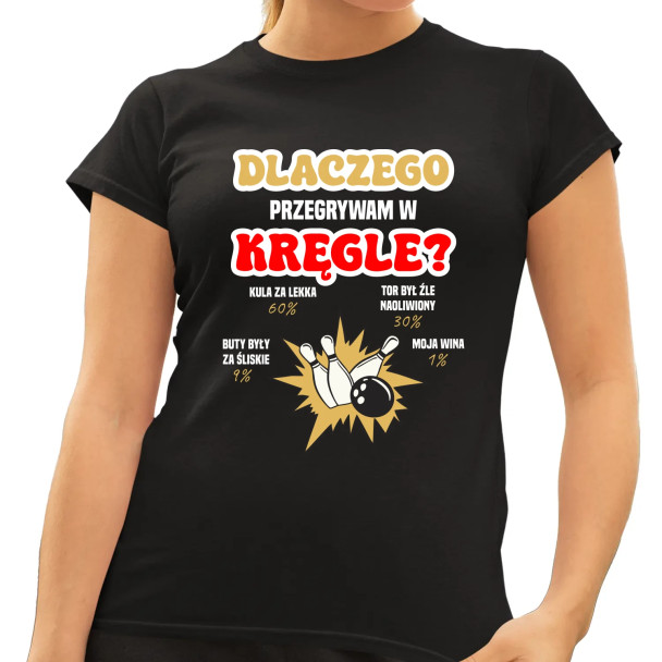 Dlaczego przegrywam w kręgle? - damska koszulka z nadrukiem