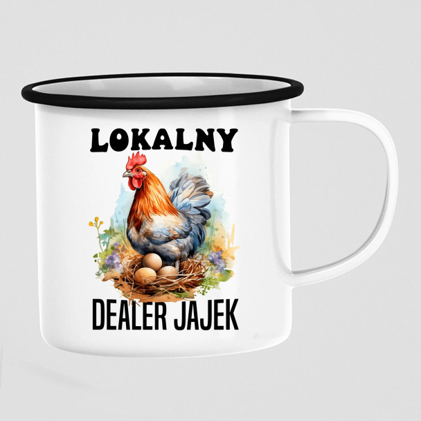 Lokalny dealer jajek - kubek emaliowany z nadrukiem