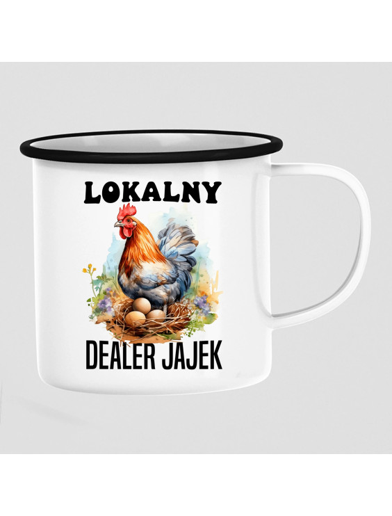 Lokalny dealer jajek - kubek emaliowany z nadrukiem