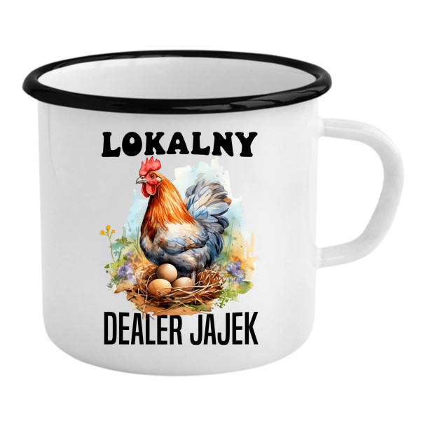Lokalny dealer jajek - kubek emaliowany z nadrukiem