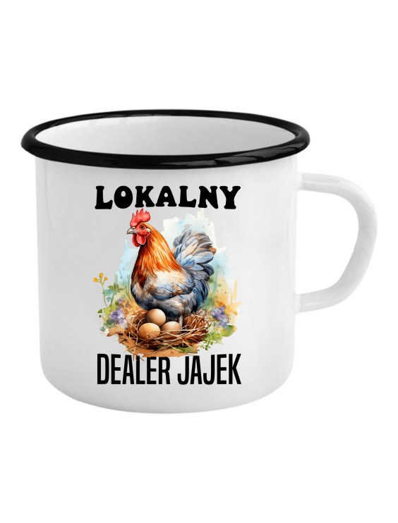 Lokalny dealer jajek - kubek emaliowany z nadrukiem