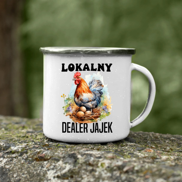 Lokalny dealer jajek - kubek emaliowany z nadrukiem