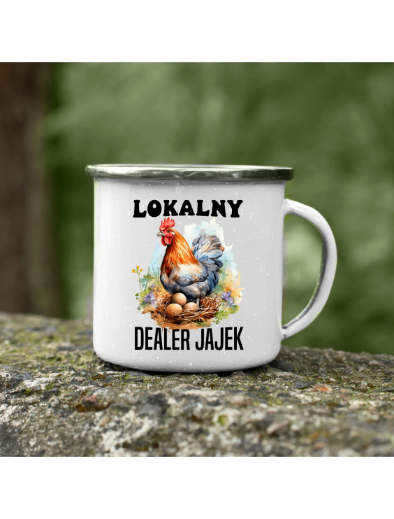 Lokalny dealer jajek - kubek emaliowany z nadrukiem