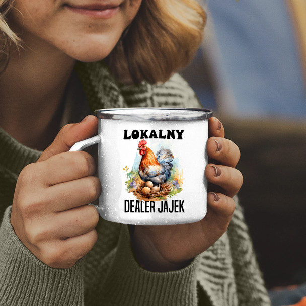 Lokalny dealer jajek - kubek emaliowany z nadrukiem