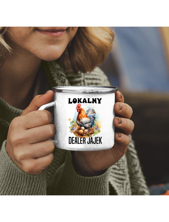 Lokalny dealer jajek - kubek emaliowany z nadrukiem