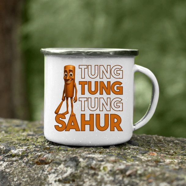 Tung tung tung sahur - włoski brainrot - kubek emaliowany z nadrukiem