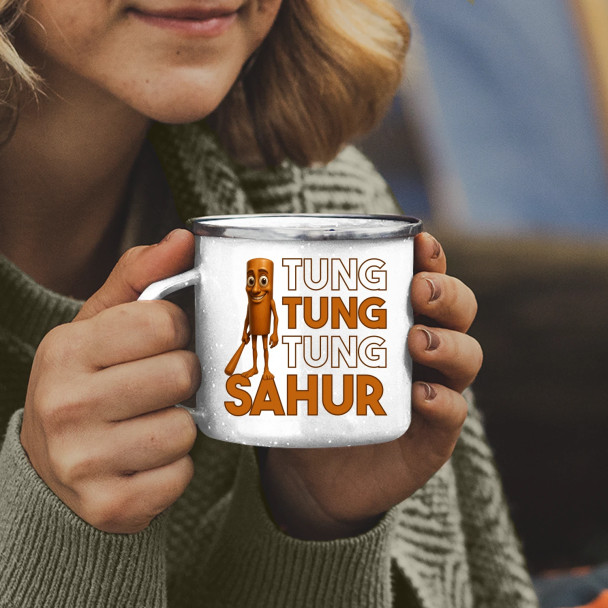 Tung tung tung sahur - włoski brainrot - kubek emaliowany z nadrukiem