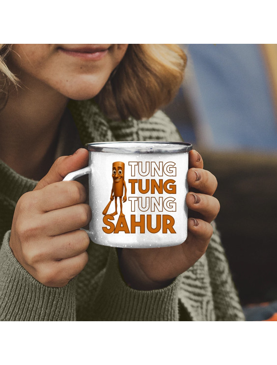 Tung tung tung sahur - włoski brainrot - kubek emaliowany z nadrukiem