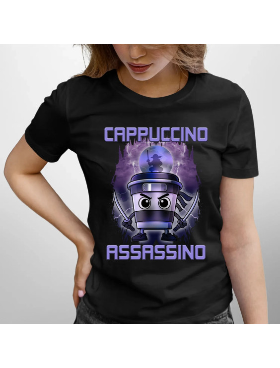 Cappuccino Assassino - Italian Brainrot - damska koszulka z nadrukiem