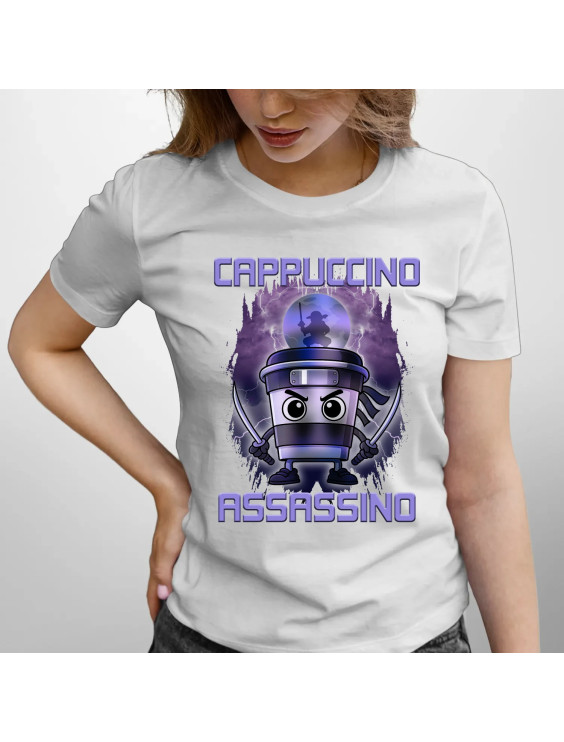Cappuccino Assassino - Italian Brainrot - damska koszulka z nadrukiem