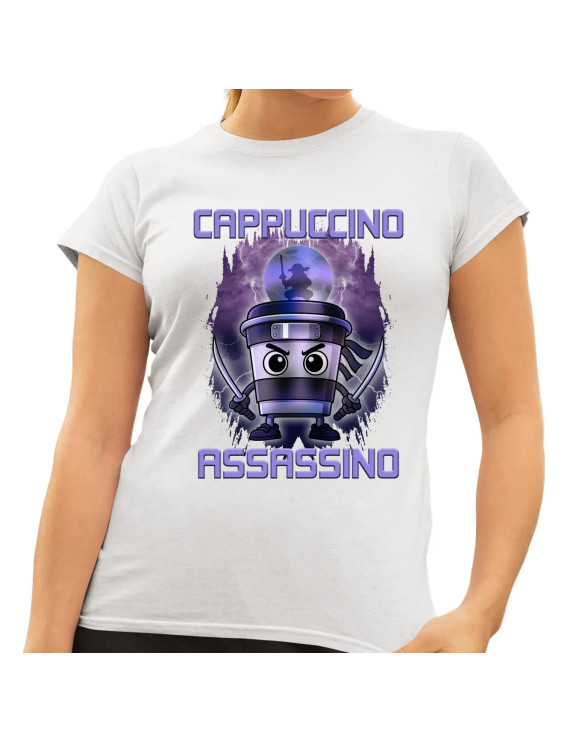 Cappuccino Assassino - Italian Brainrot - damska koszulka z nadrukiem