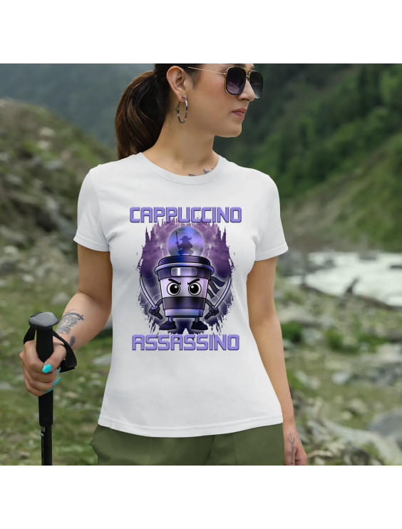 Cappuccino Assassino - Italian Brainrot - damska koszulka z nadrukiem