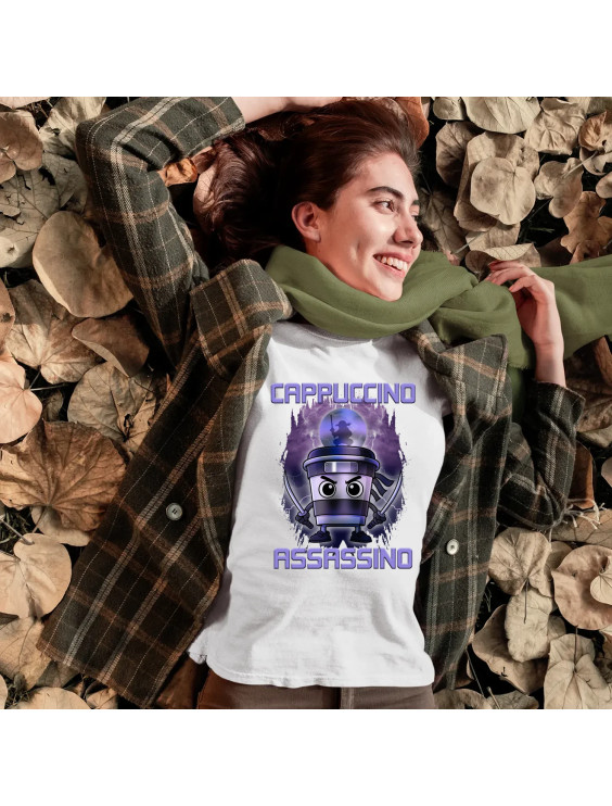 Cappuccino Assassino - Italian Brainrot - damska koszulka z nadrukiem