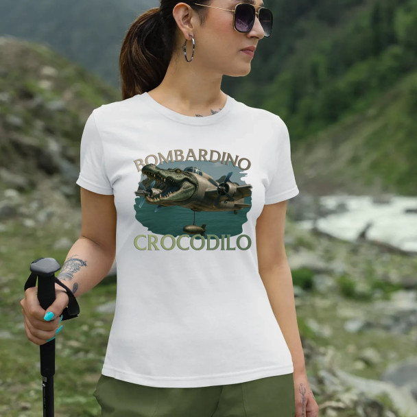 Bombardino Crocodilo - Italian Brainrot - damska koszulka z nadrukiem