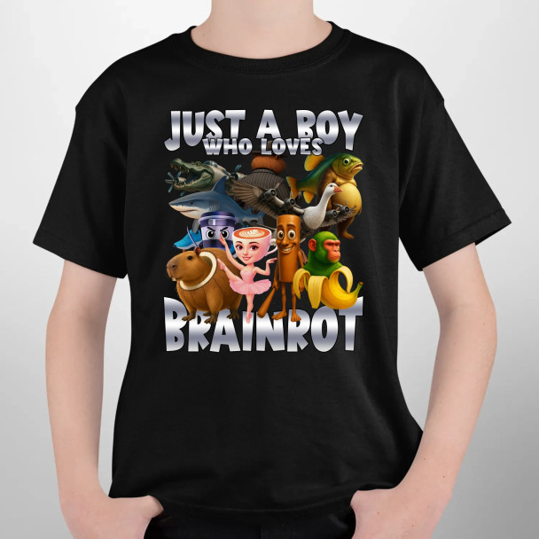Just a boy who loves brainrot  - dziecięca koszulka z nadrukiem