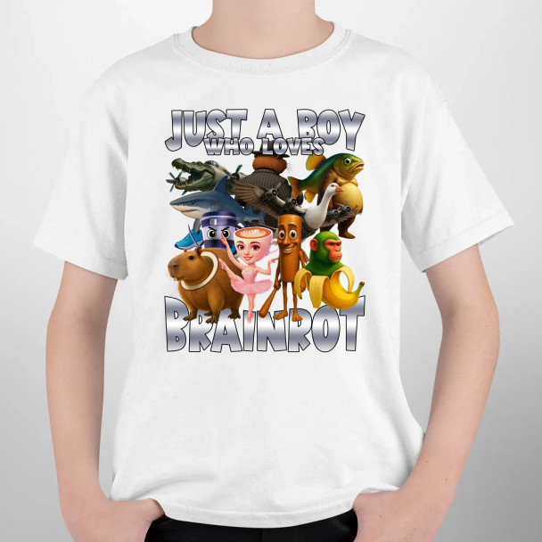 Just a boy who loves brainrot  - dziecięca koszulka z nadrukiem