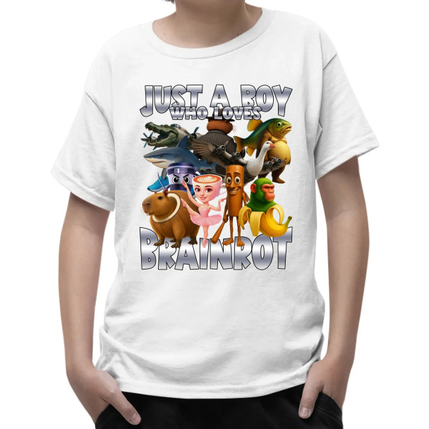 Just a boy who loves brainrot  - dziecięca koszulka z nadrukiem