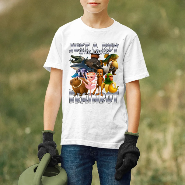 Just a boy who loves brainrot  - dziecięca koszulka z nadrukiem