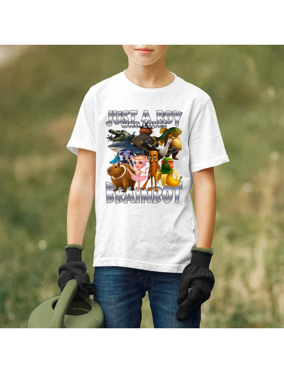 Just a boy who loves brainrot  - dziecięca koszulka z nadrukiem