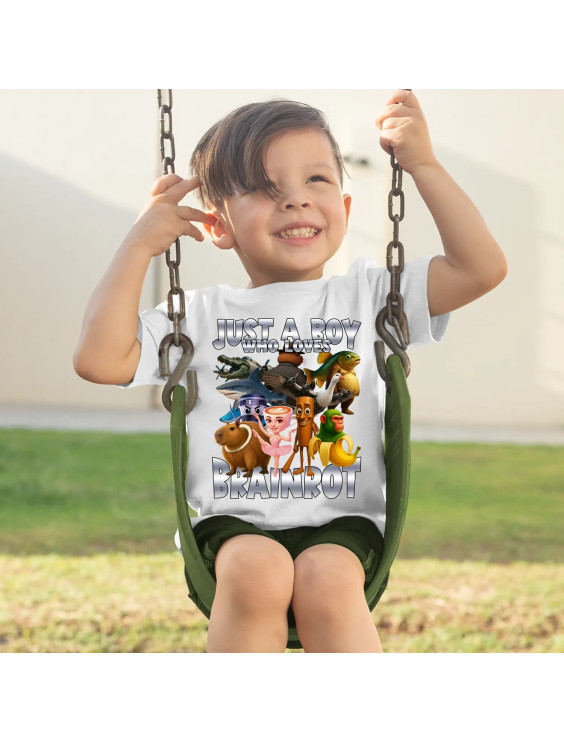 Just a boy who loves brainrot  - dziecięca koszulka z nadrukiem