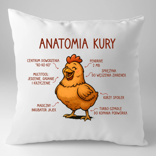 Anatomia kury - poduszka z nadrukiem