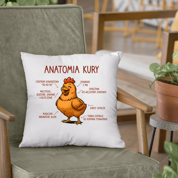 Anatomia kury - poduszka z nadrukiem