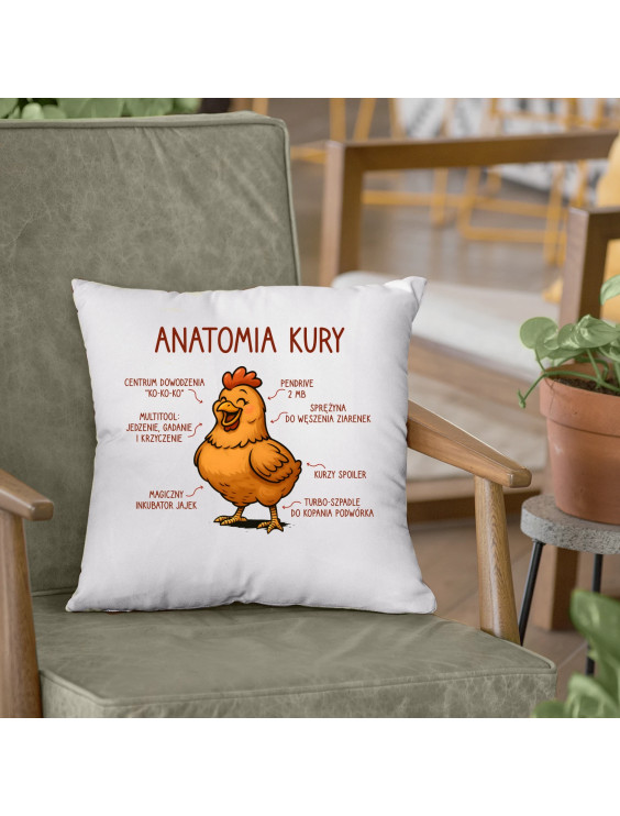 Anatomia kury - poduszka z nadrukiem