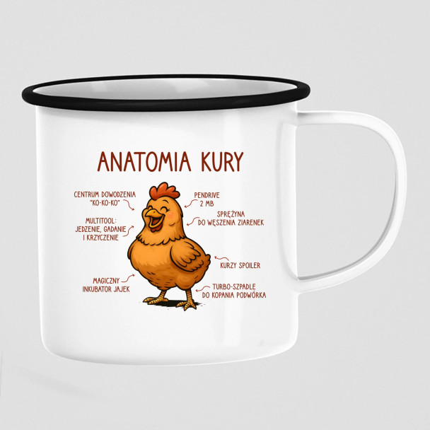 Anatomia kury - kubek emaliowany z nadrukiem