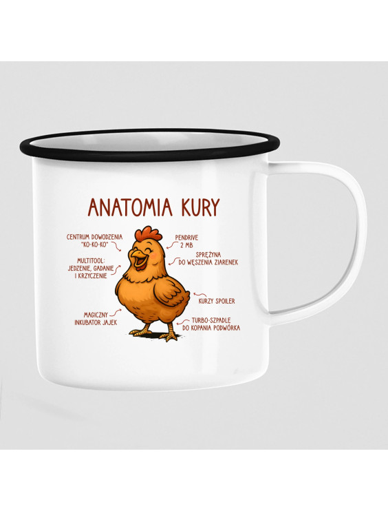 Anatomia kury - kubek emaliowany z nadrukiem