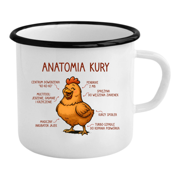 Anatomia kury - kubek emaliowany z nadrukiem