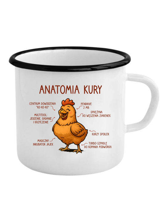 Anatomia kury - kubek emaliowany z nadrukiem