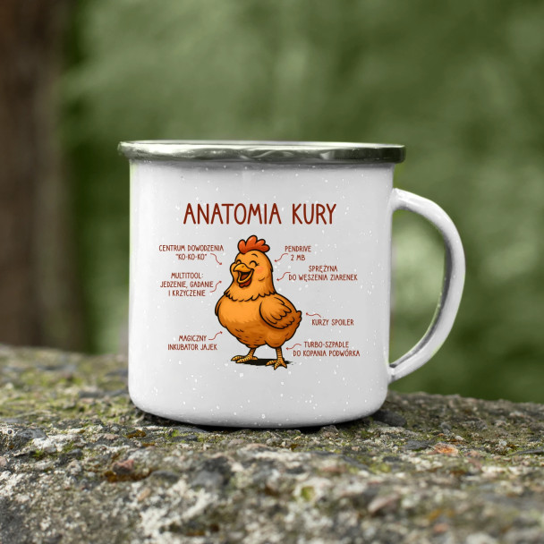 Anatomia kury - kubek emaliowany z nadrukiem