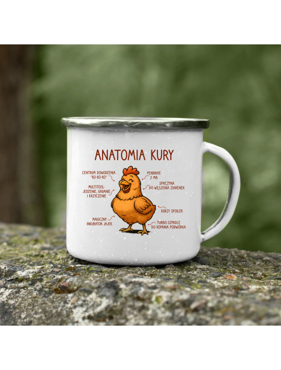 Anatomia kury - kubek emaliowany z nadrukiem