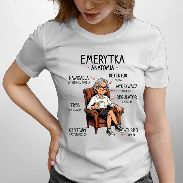 Anatomia emerytki - damska koszulka z nadrukiem