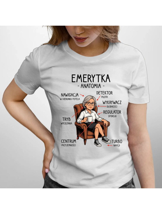 Anatomia emerytki - damska koszulka z nadrukiem