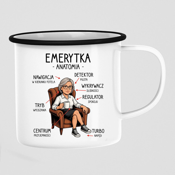 Anatomia emerytki - kubek emaliowany z nadrukiem