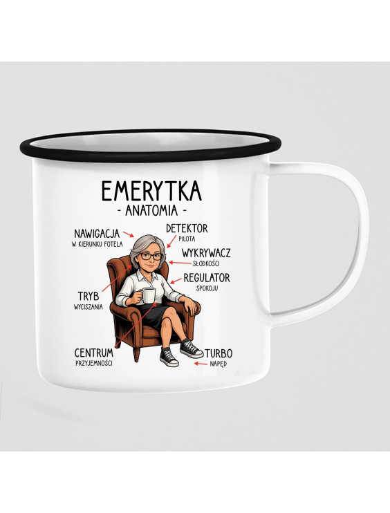 Anatomia emerytki - kubek emaliowany z nadrukiem
