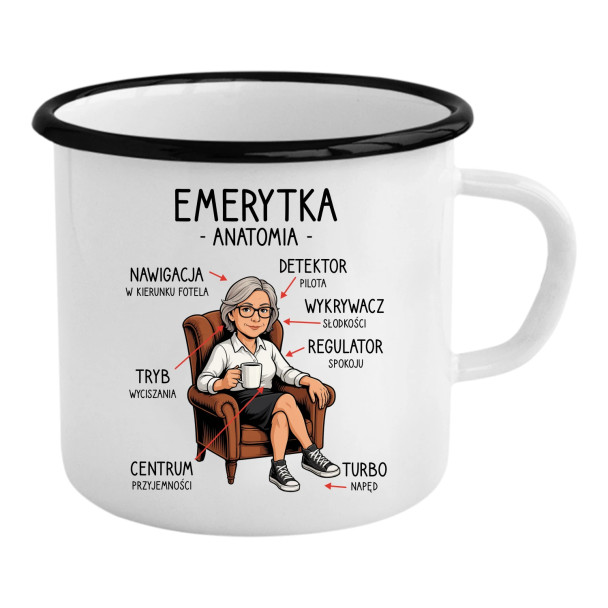 Anatomia emerytki - kubek emaliowany z nadrukiem