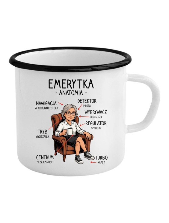 Anatomia emerytki - kubek emaliowany z nadrukiem