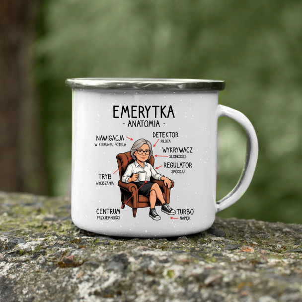 Anatomia emerytki - kubek emaliowany z nadrukiem