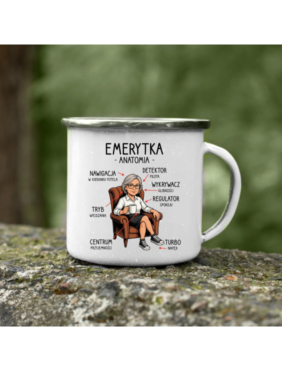 Anatomia emerytki - kubek emaliowany z nadrukiem