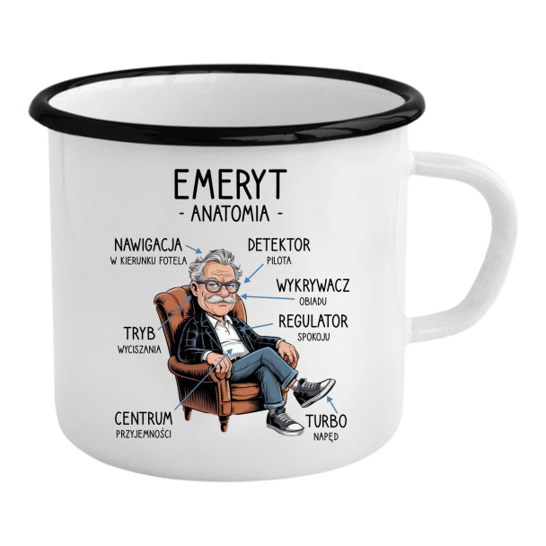 Anatomia emeryta - kubek emaliowany z nadrukiem