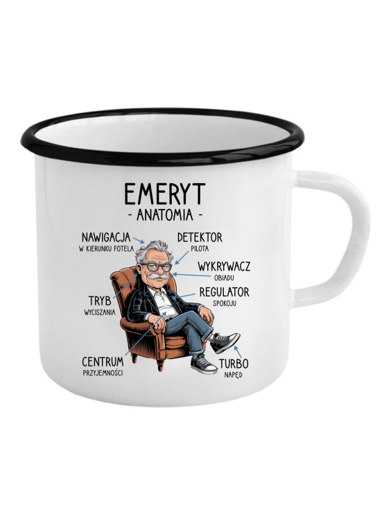 Anatomia emeryta - kubek emaliowany z nadrukiem