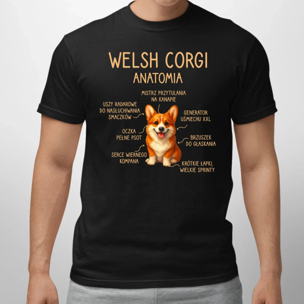 Welsh Corgi  - anatomia  - męska koszulka z nadrukiem