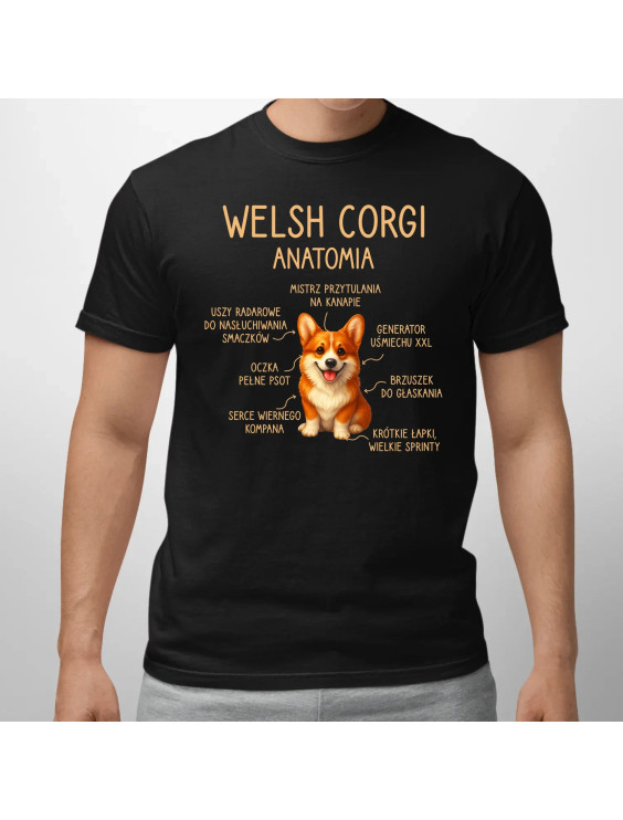 Welsh Corgi  - anatomia  - męska koszulka z nadrukiem
