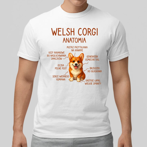 Welsh Corgi  - anatomia  - męska koszulka z nadrukiem