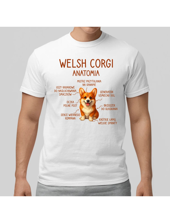 Welsh Corgi  - anatomia  - męska koszulka z nadrukiem
