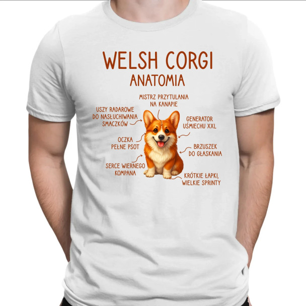 Welsh Corgi  - anatomia  - męska koszulka z nadrukiem