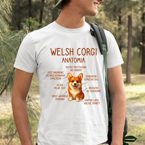 Welsh Corgi  - anatomia  - męska koszulka z nadrukiem